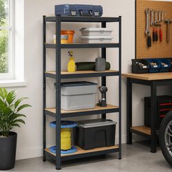 5-Layer Anthracite Steel Storage Shelf with Engineered Wood