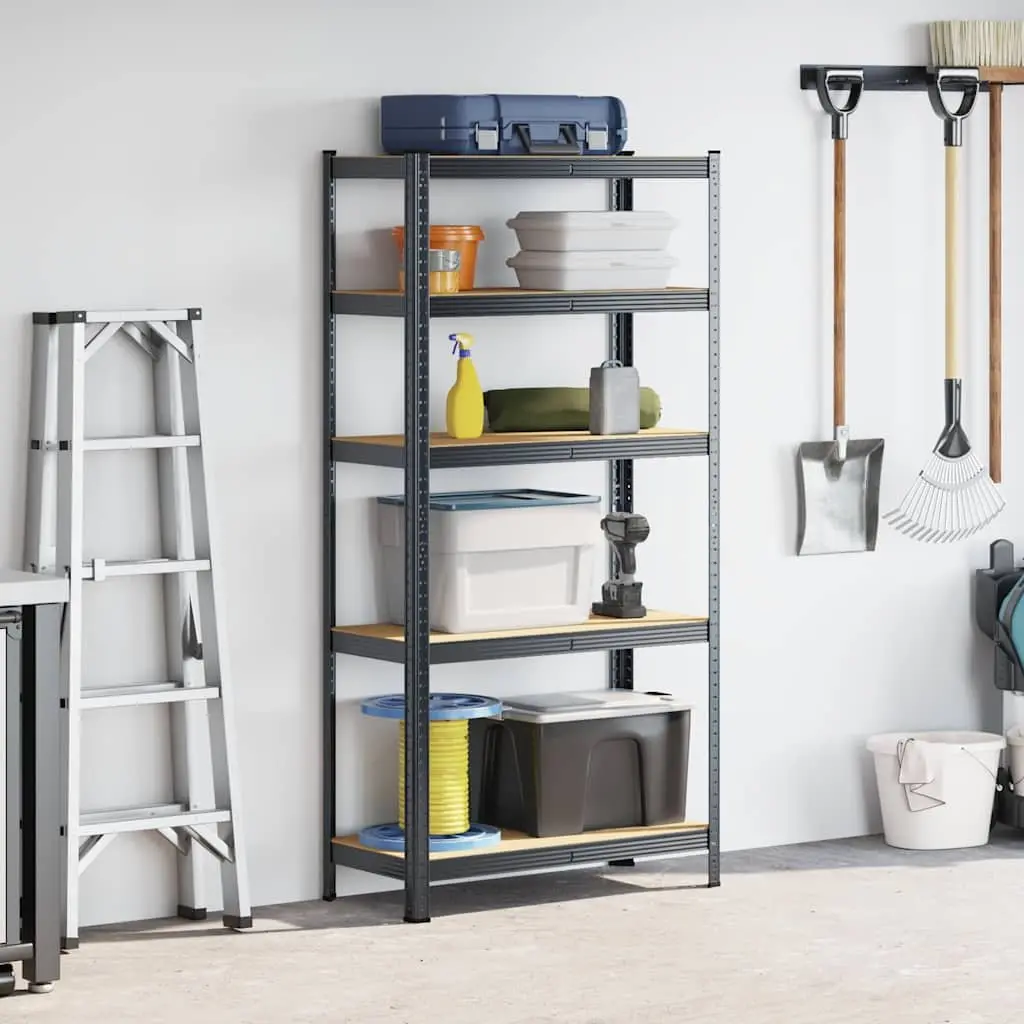 5-Layer Anthracite Steel Storage Shelf with Engineered Wood
