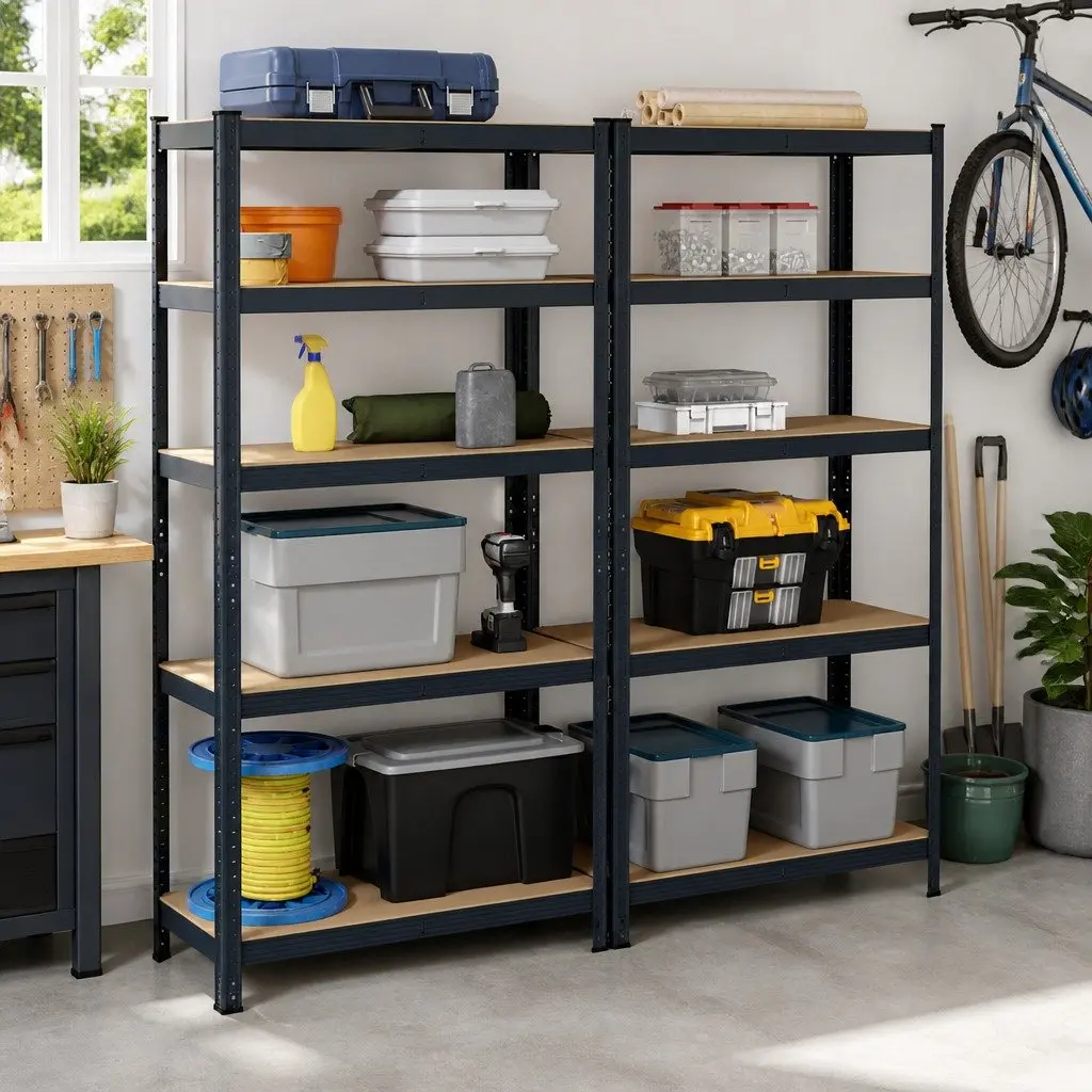 5-Layer Heavy-Duty Storage Shelves Steel Frame Anthracite 2pc