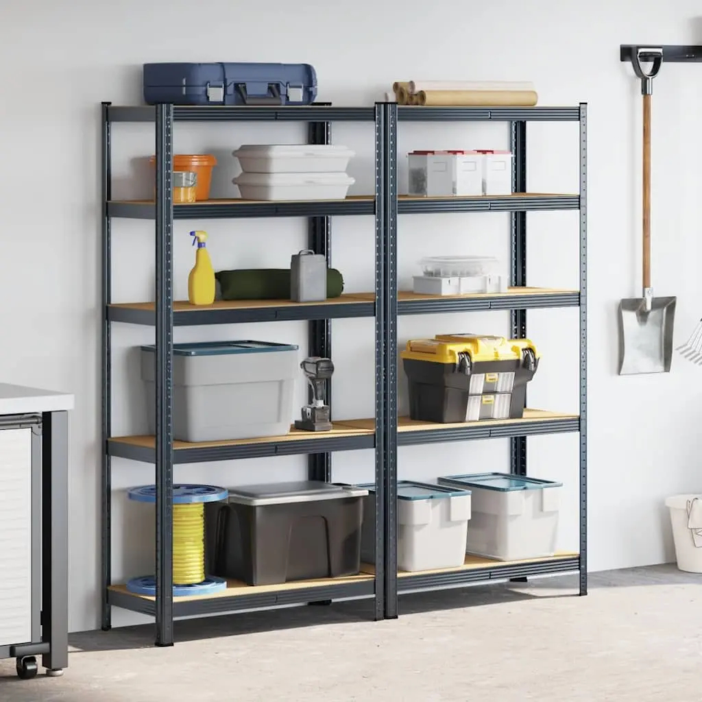 5-Layer Heavy-Duty Storage Shelves Steel Frame Anthracite 2pc