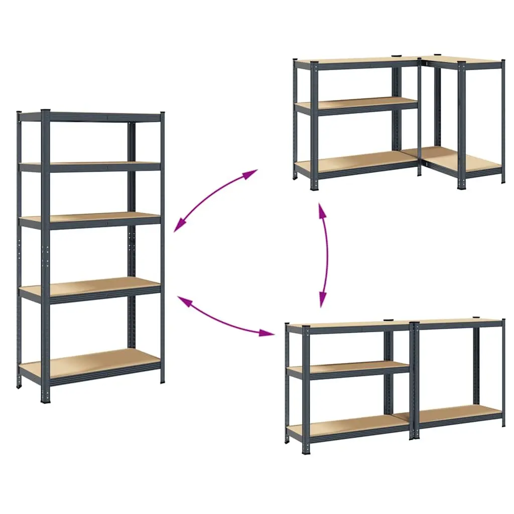 5-Layer Heavy-Duty Storage Shelves Steel Frame Anthracite 2pc