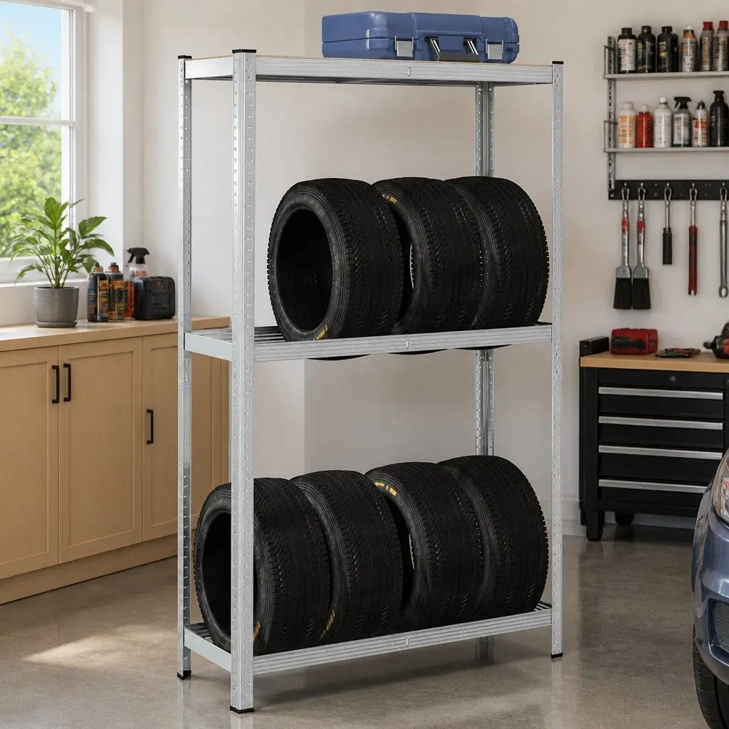 2-Layer Steel Tyre Shelf for Storage Needs
