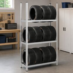 Durable Steel Tyre Shelf - 3 Layers, Silver Finish