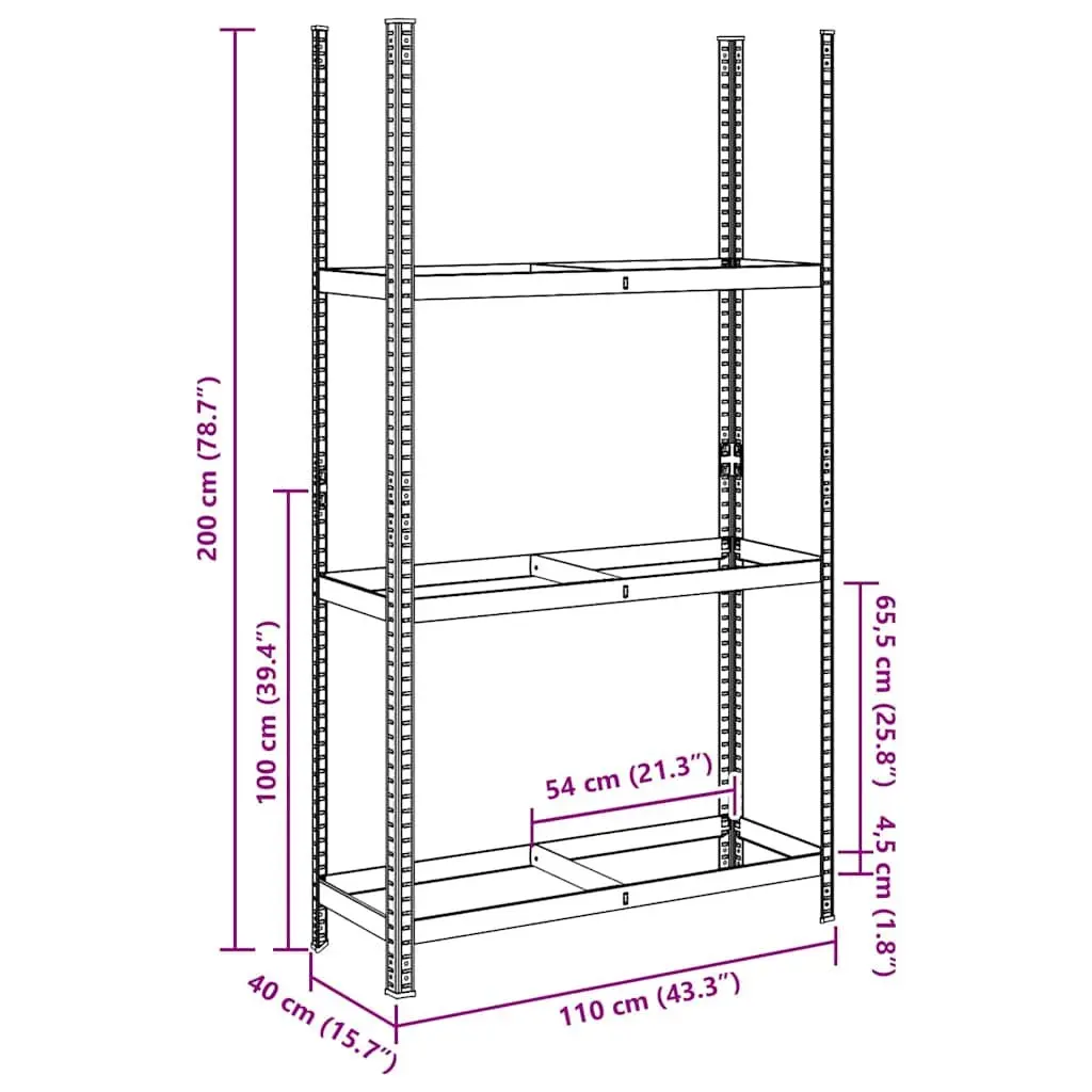 3-Layer Tyre Shelf Silver 110x40x200cm Steel Garage Storage Industrial Shelving