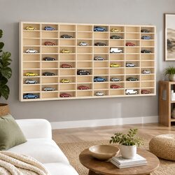 Wooden Wall Mounted Display Case 80 Compartments Collector Storage Organiser