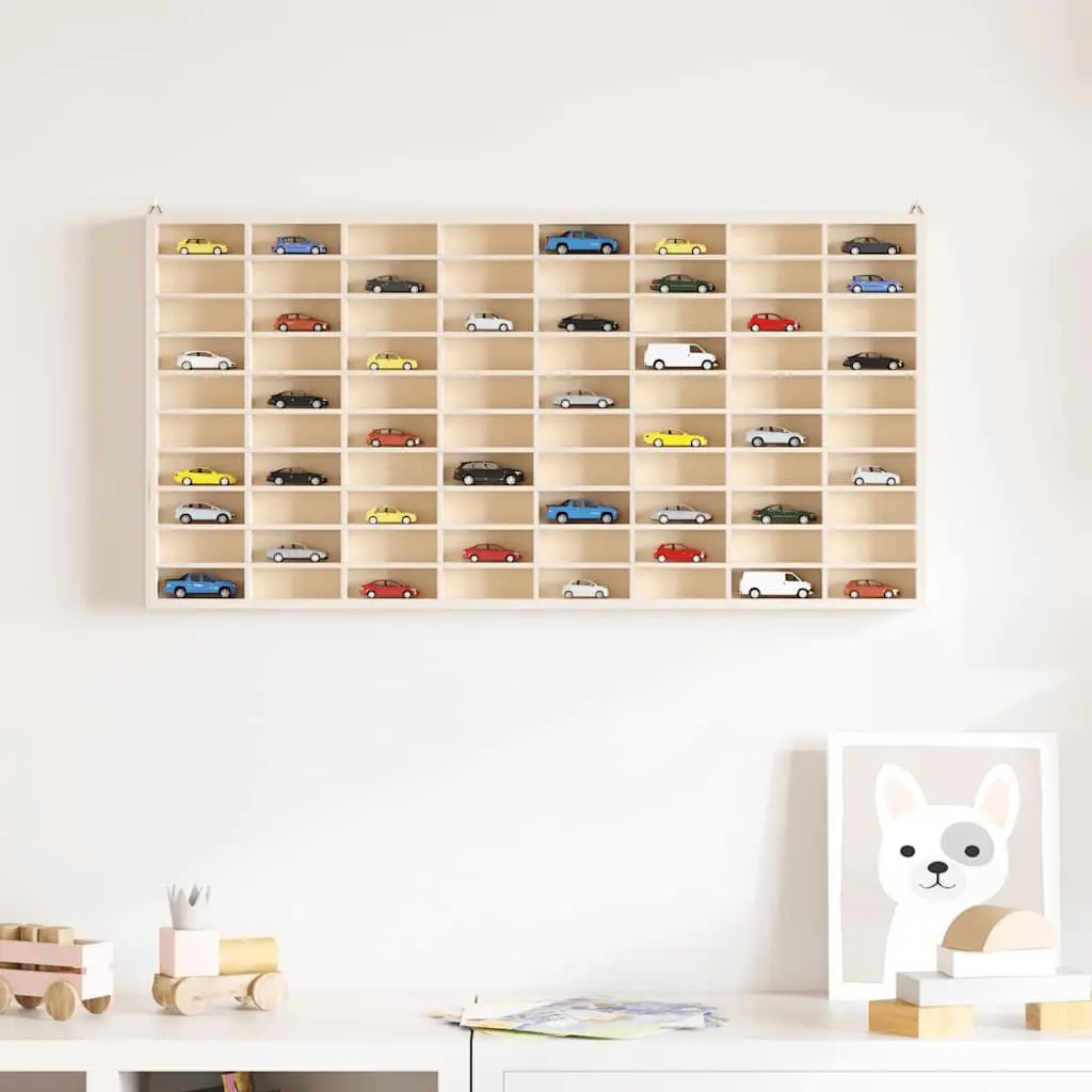 Wooden Wall Display Case with 80 Compartments
