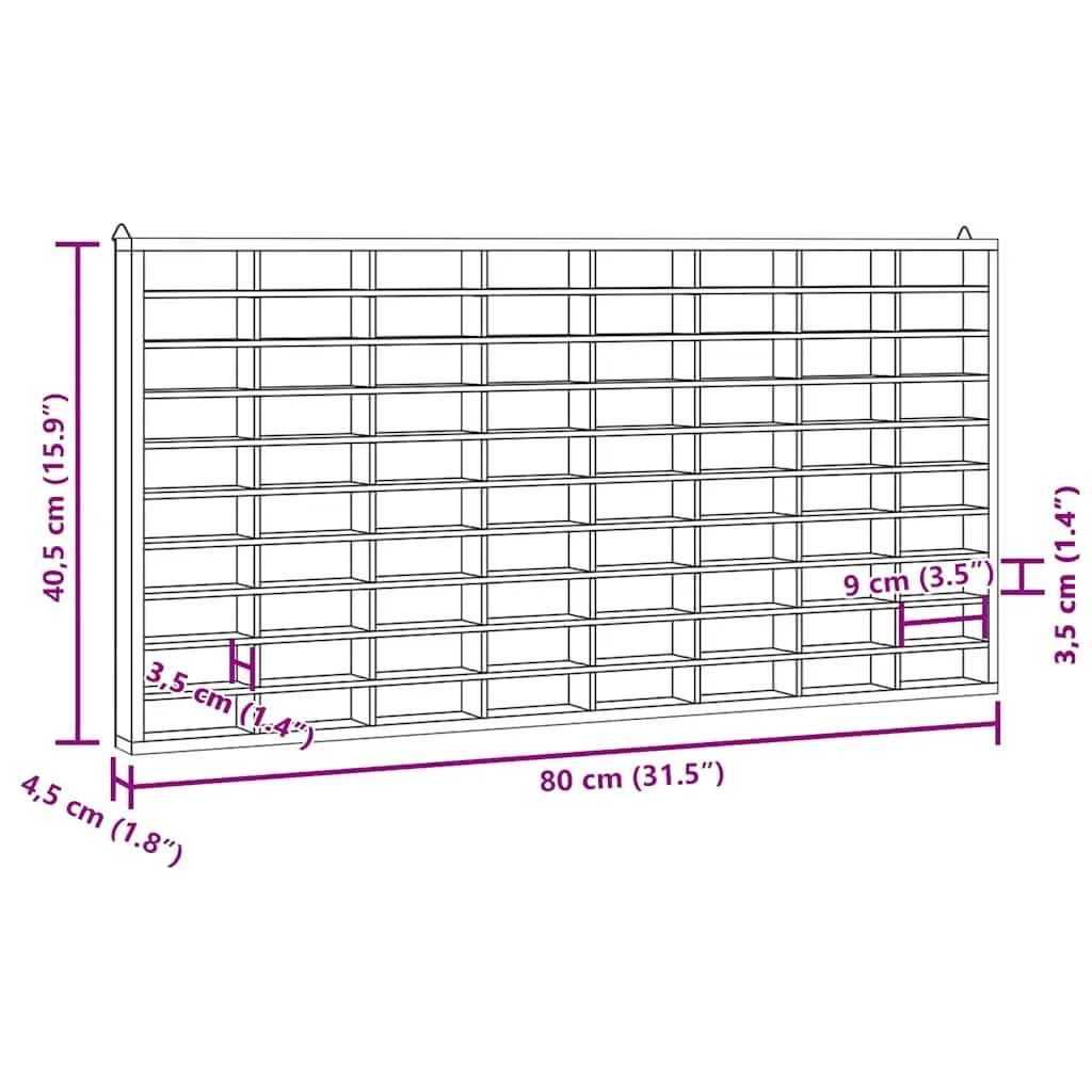 Wooden Wall Display Case with 80 Compartments