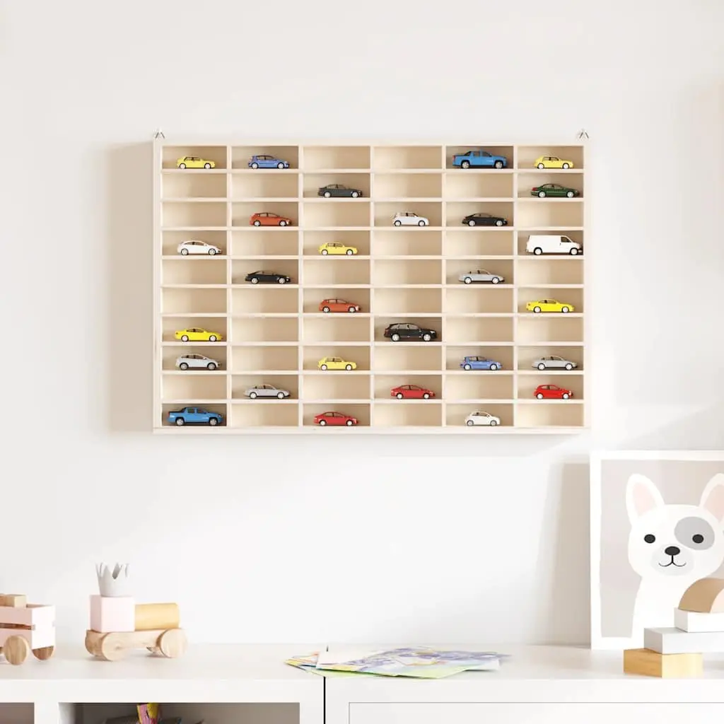 Wooden Wall-Mounted Display Case with 60 Compartments