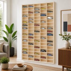 Durable Wooden Wall-Mounted Display Case with 90 Compartments
