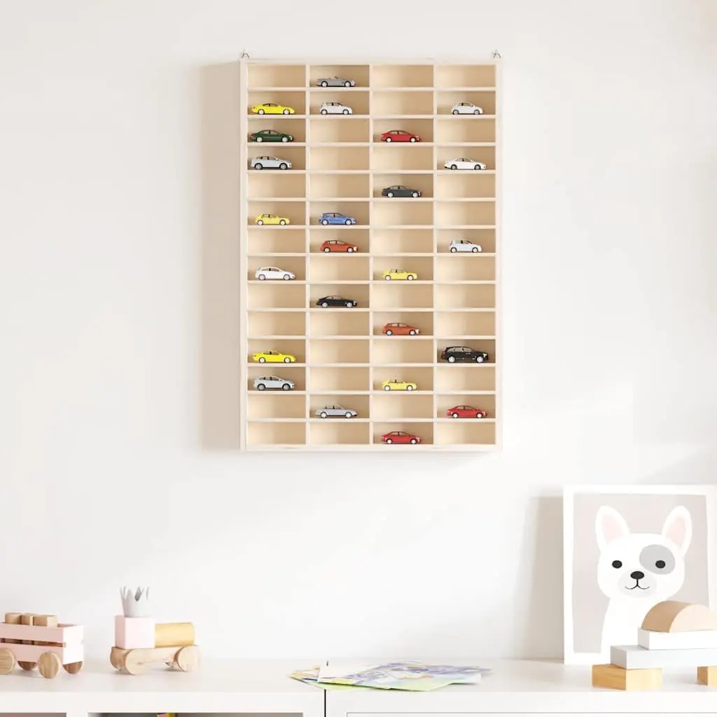 Wooden Wall Display Case with 56 Compartments