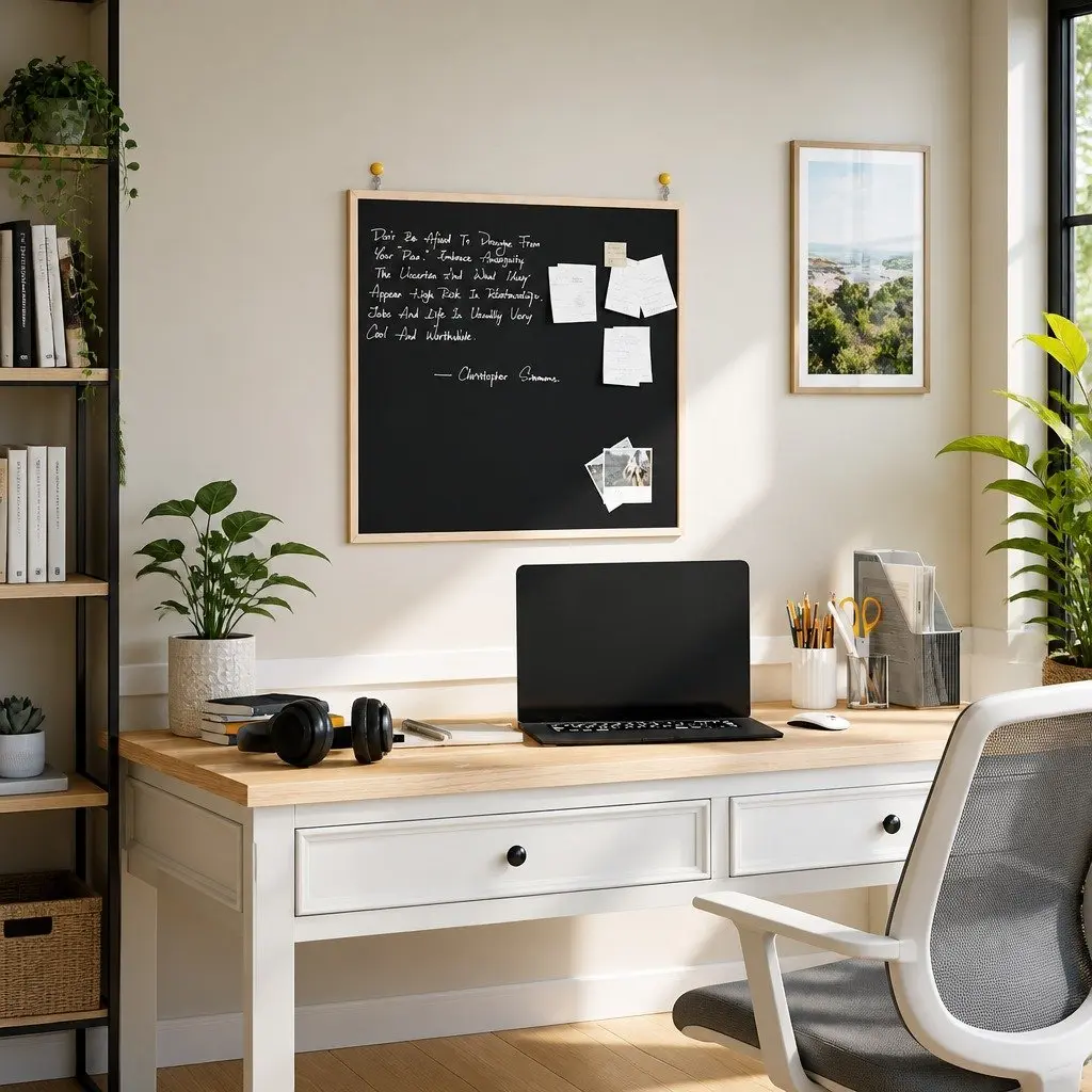 Pine Wood Framed Chalkboard Bulletin Board 60x55 cm