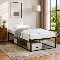 Sturdy Black Metal Bed Frame with Slatted Base