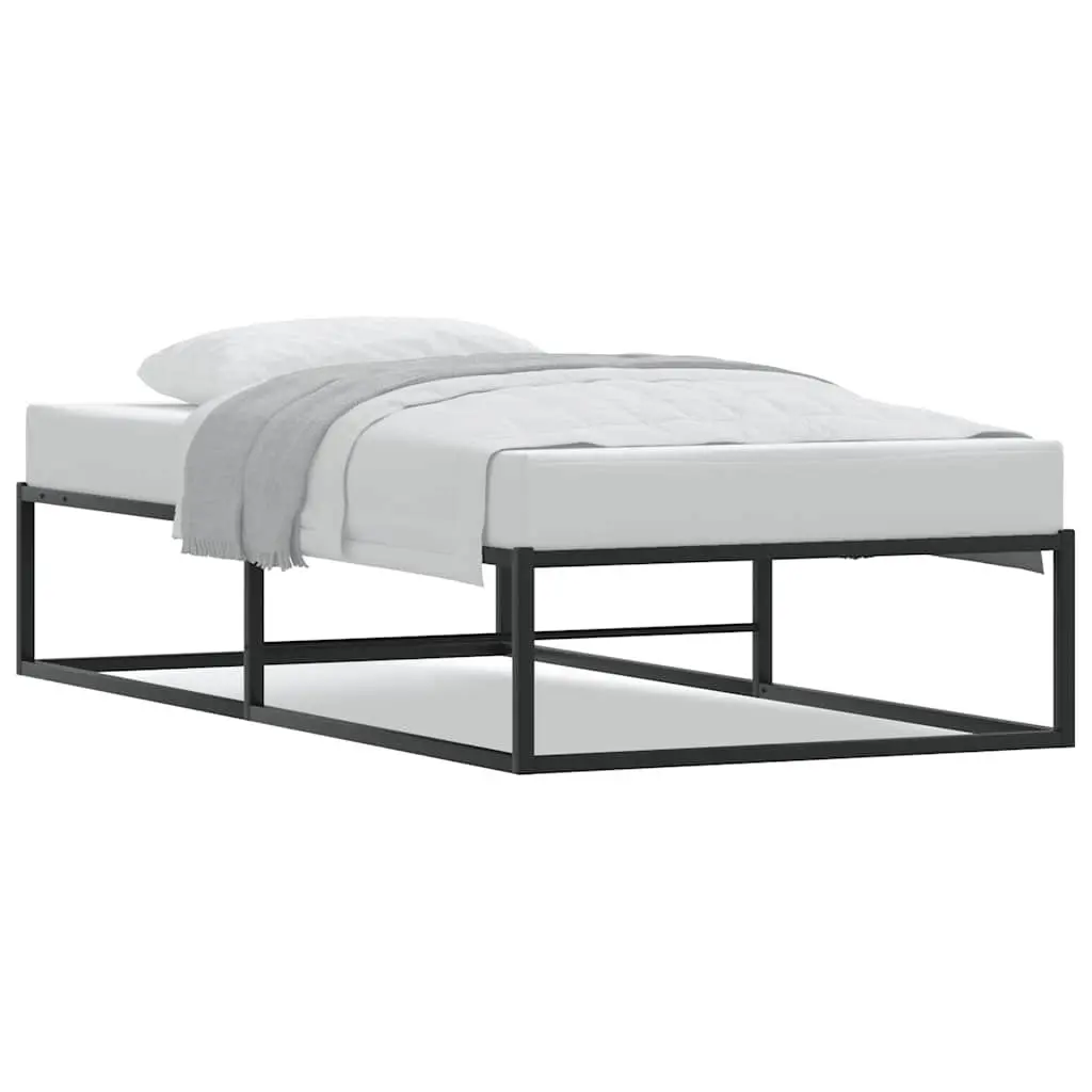 Black Metal Bed Frame with Slatted Base