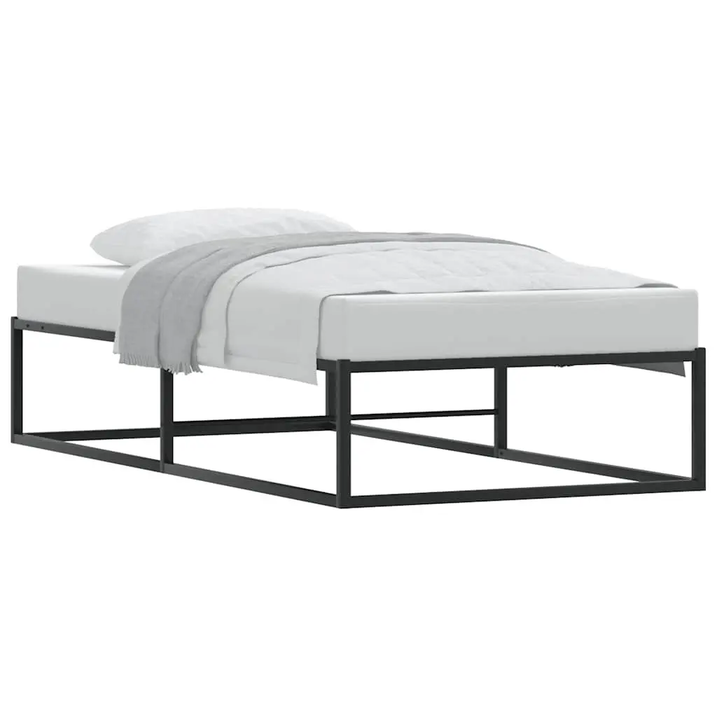 Black Metal Bed Frame with Slatted Base