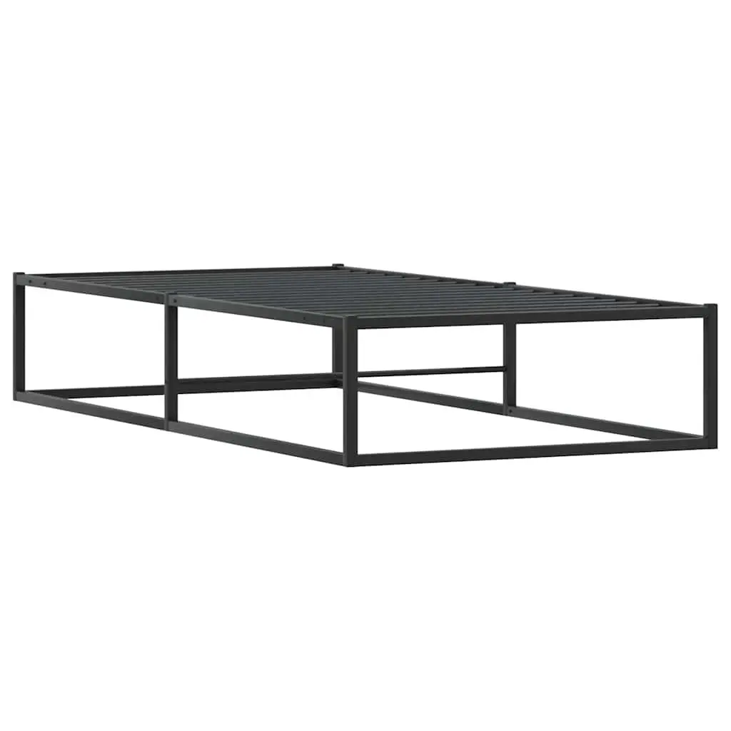 Black Metal Bed Frame with Slatted Base