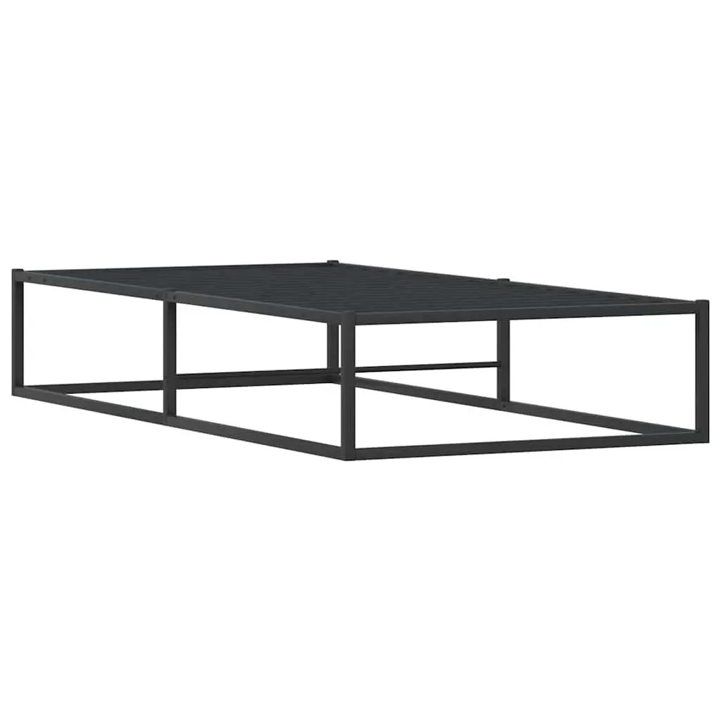 Black Metal Bed Frame with Slatted Base