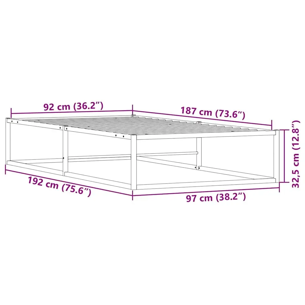 Black Metal Bed Frame with Slatted Base