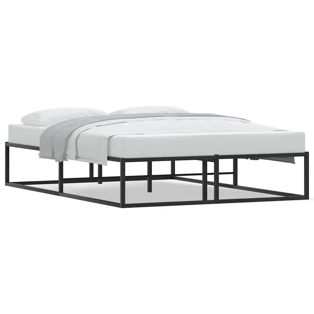 Metal Bed Frame 137x187 cm Black Slatted Base