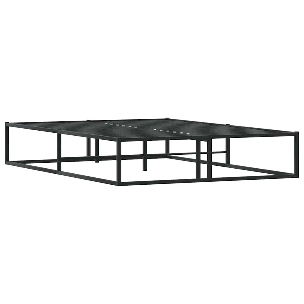 Metal Bed Frame 137x187 cm Black Slatted Base