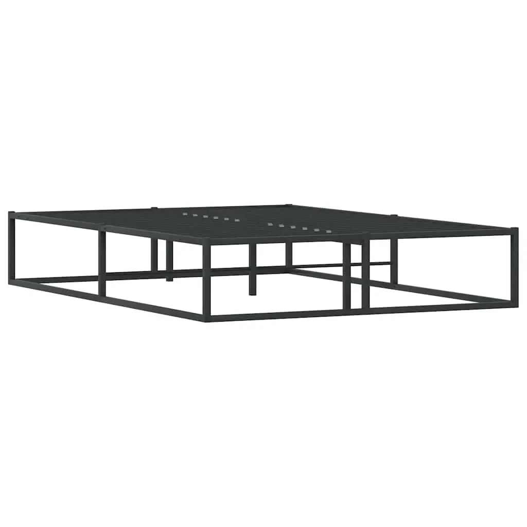 Metal Bed Frame 137x187 cm Black Slatted Base