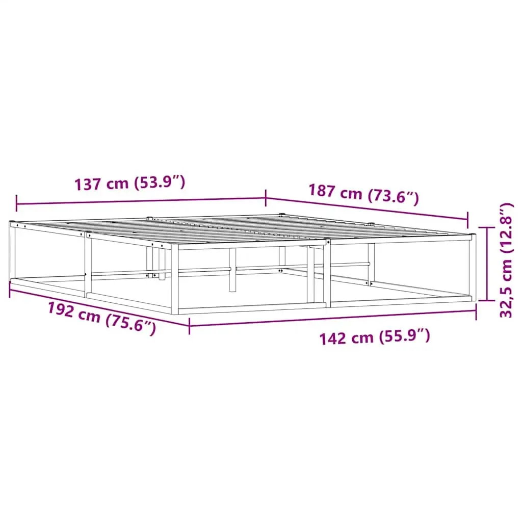 Metal Bed Frame 137x187 cm Black Slatted Base