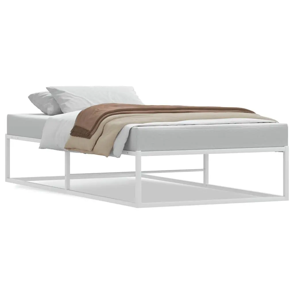 Metal Bed Frame Powder-Coated 92x187 cm White Slatted Base