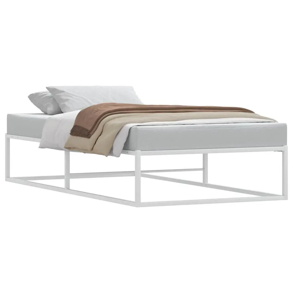 Metal Bed Frame Powder-Coated 92x187 cm White Slatted Base