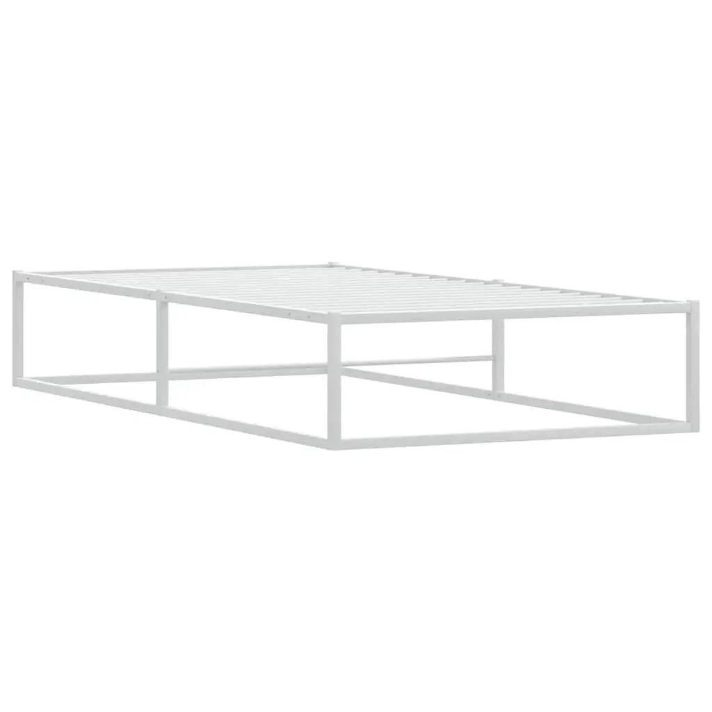 Metal Bed Frame Powder-Coated 92x187 cm White Slatted Base