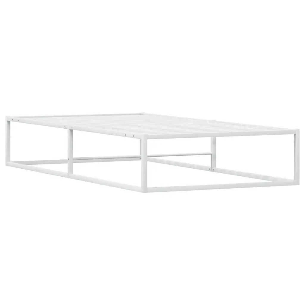 Metal Bed Frame Powder-Coated 92x187 cm White Slatted Base