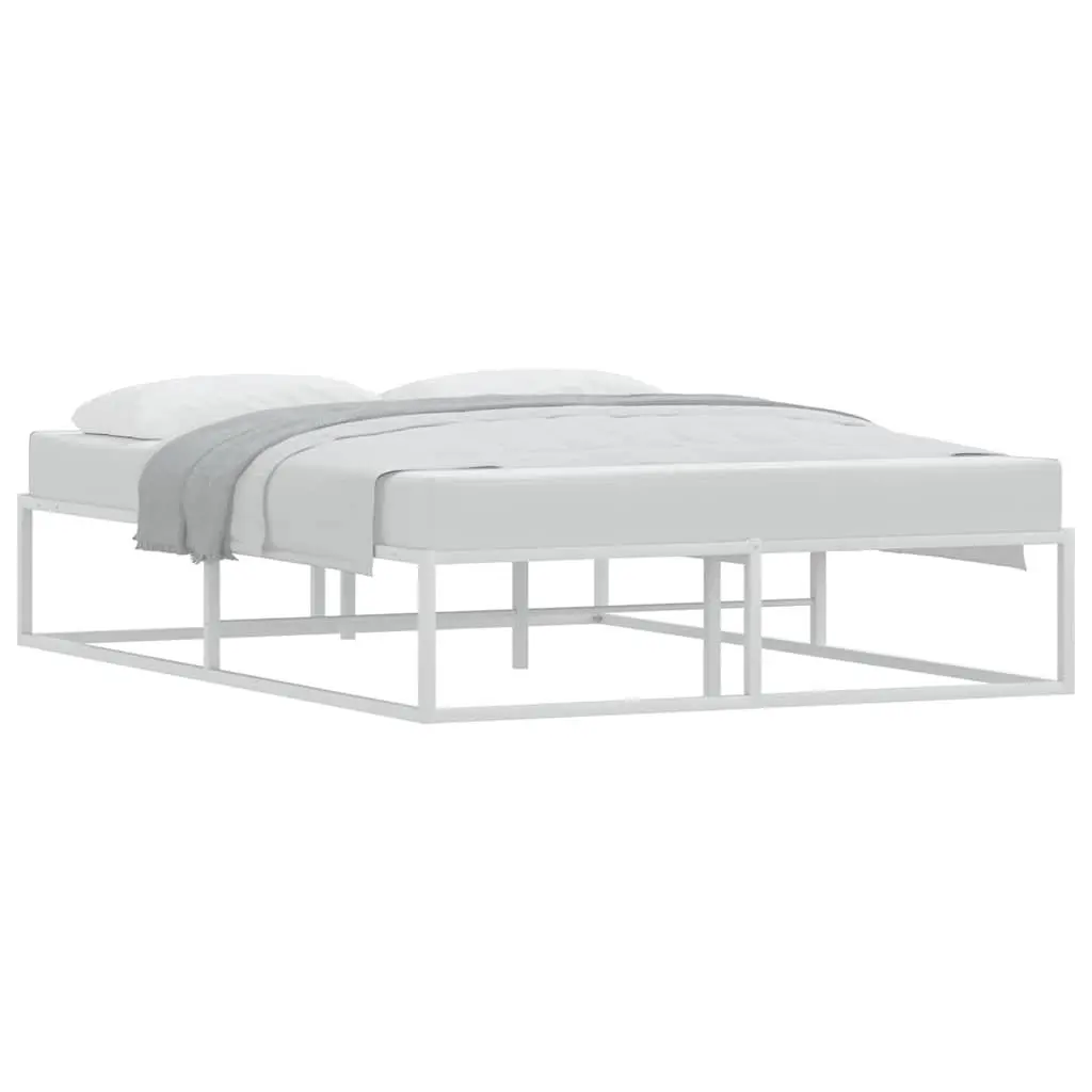White Metal Double Bed Frame 137x187cm Slatted Base Bedroom Storage