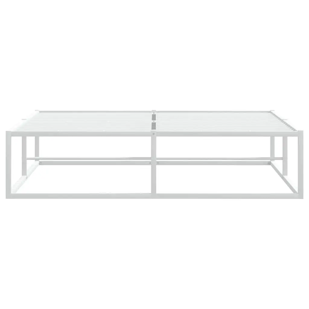 White Metal Double Bed Frame 137x187cm Slatted Base Bedroom Storage