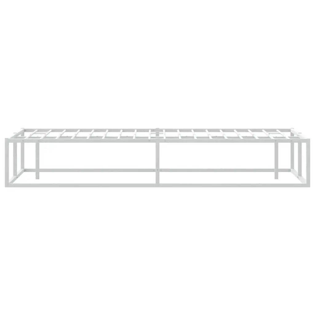White Metal Double Bed Frame 137x187cm Slatted Base Bedroom Storage