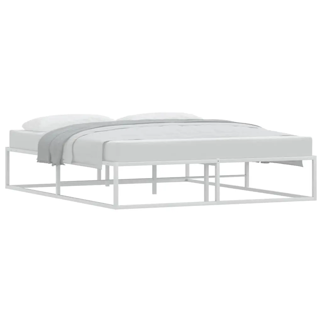White Queen Metal Bed Frame 153x203 cm with Slatted Base