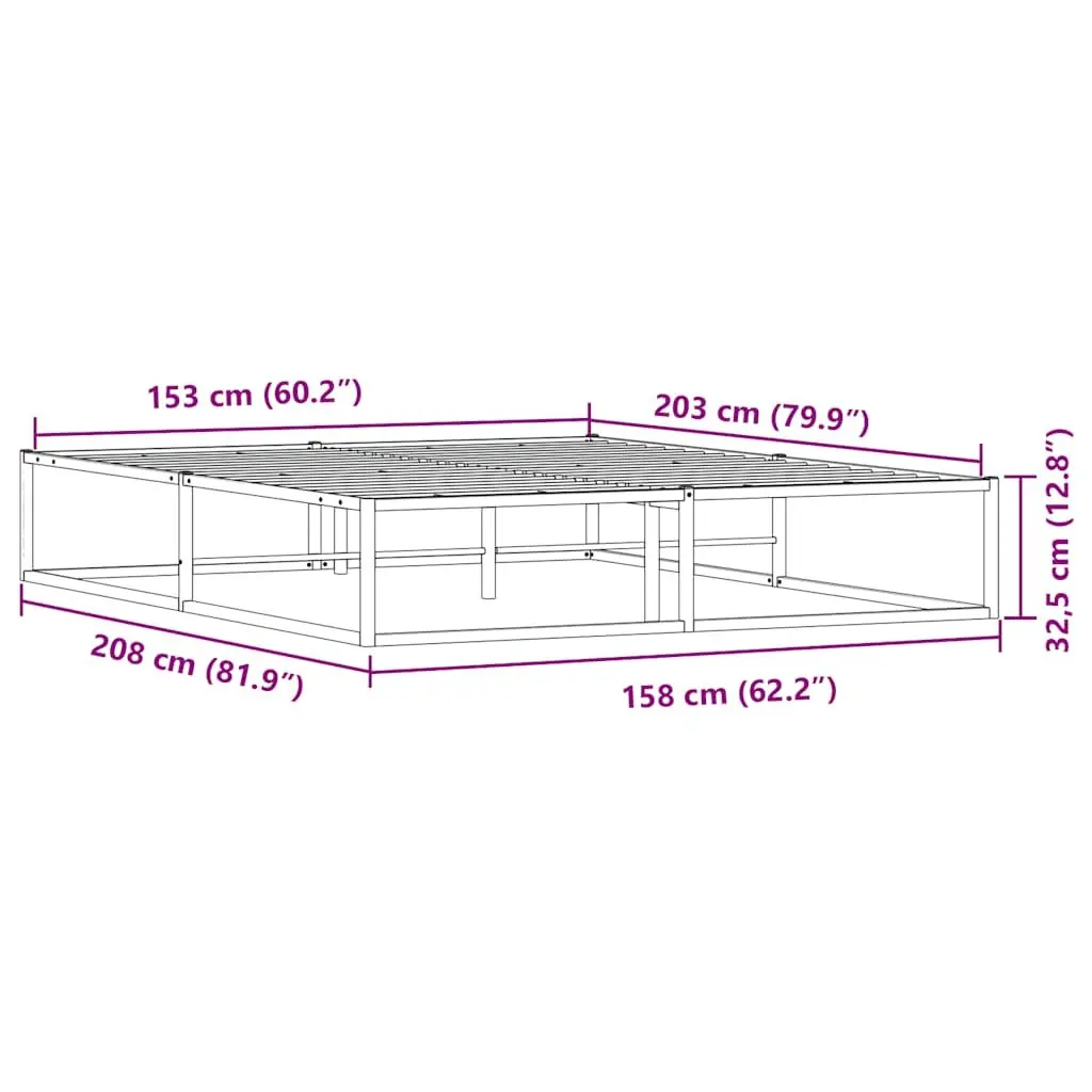 White Queen Metal Bed Frame 153x203 cm with Slatted Base