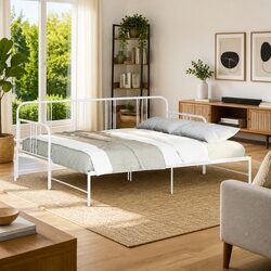 Sturdy Daybed with Trundle – White Metal Frame
