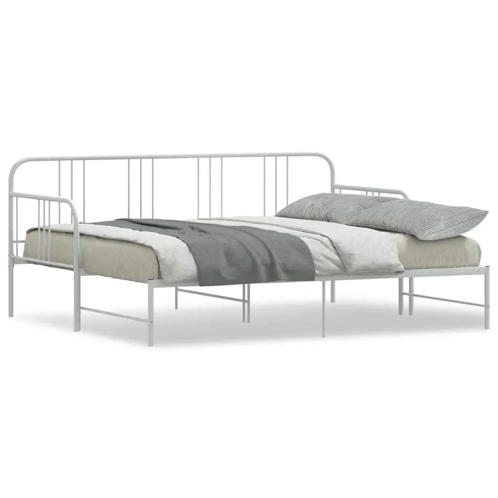 Daybed with Trundle Single Metal Frame White 92x187cm Sofa Bed Guest
