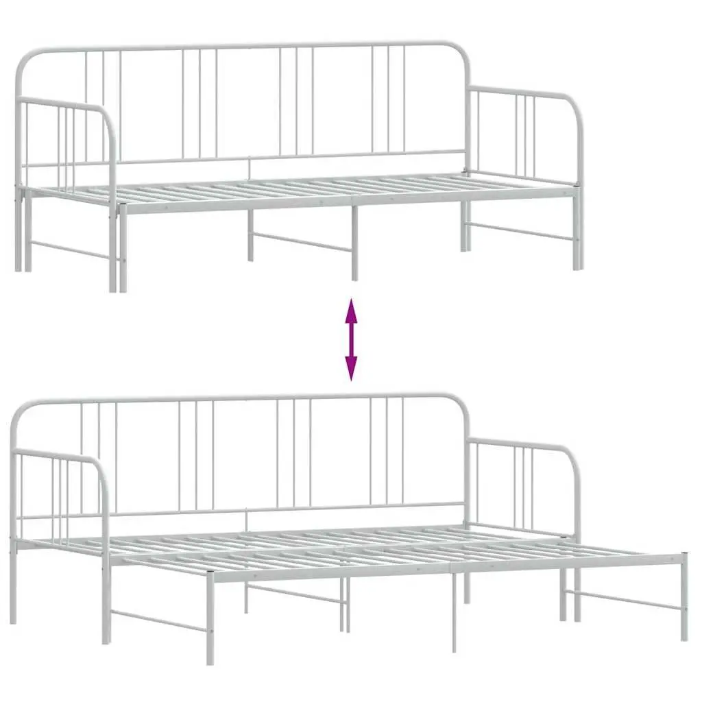 Daybed with Trundle Single Metal Frame White 92x187cm Sofa Bed Guest