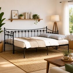 Durable Black Daybed with Trundle Metal Frame 92x187cm