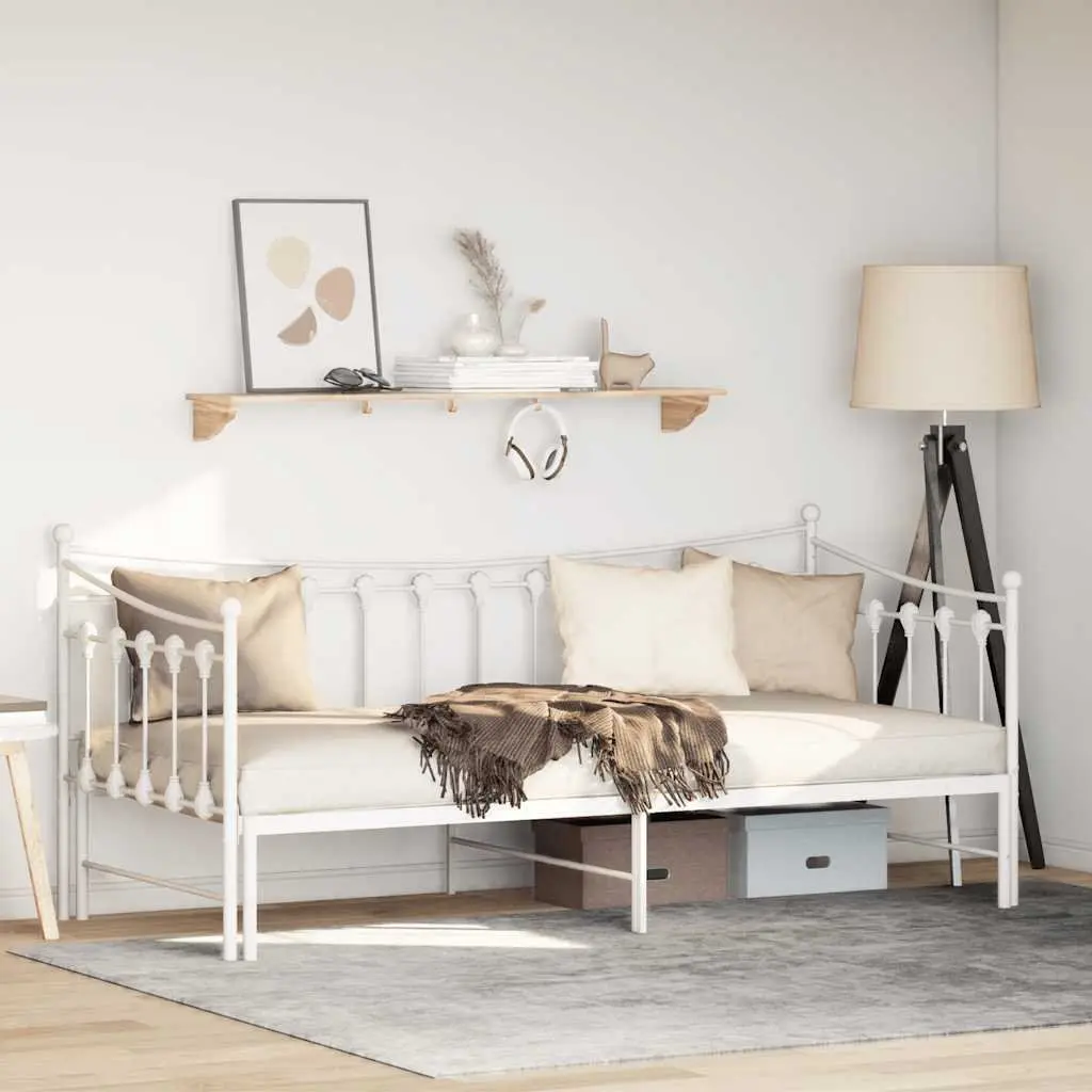 White Daybed with Trundle 92x187cm Metal Frame
