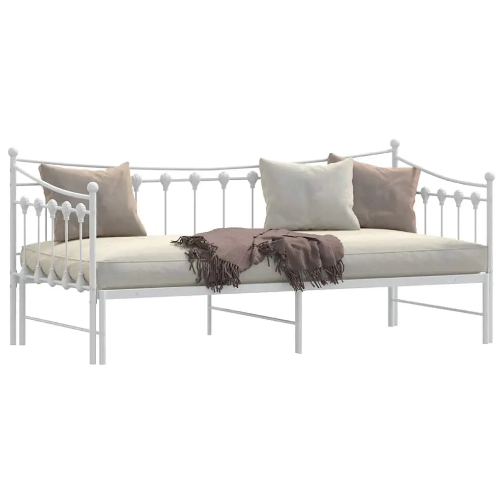 White Daybed with Trundle 92x187cm Metal Frame