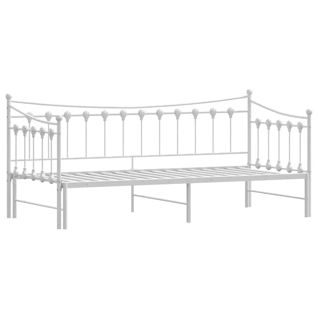White Daybed with Trundle 92x187cm Metal Frame