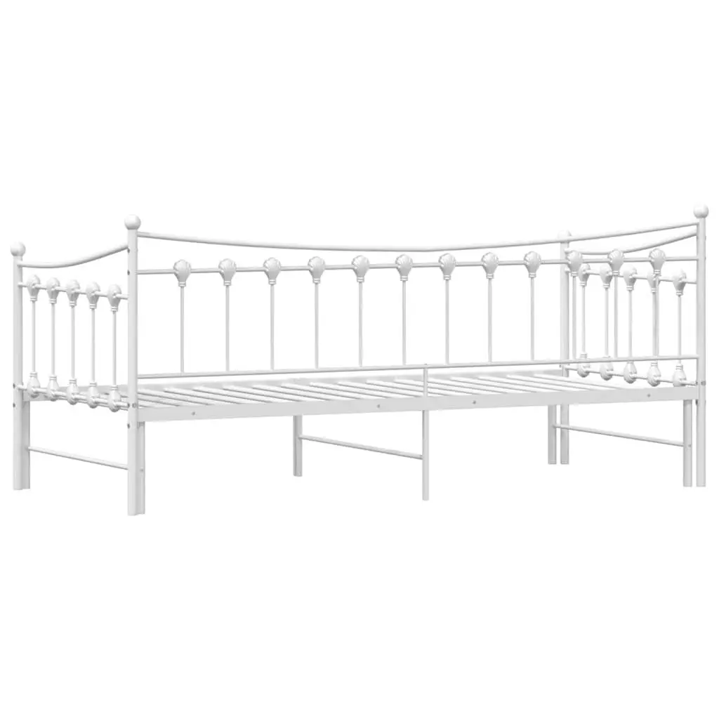White Daybed with Trundle 92x187cm Metal Frame
