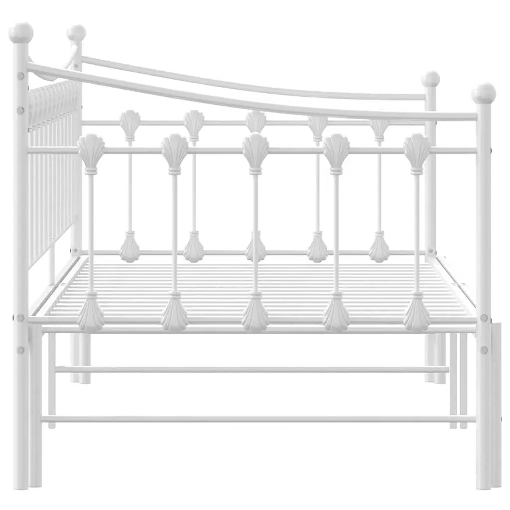 White Daybed with Trundle 92x187cm Metal Frame
