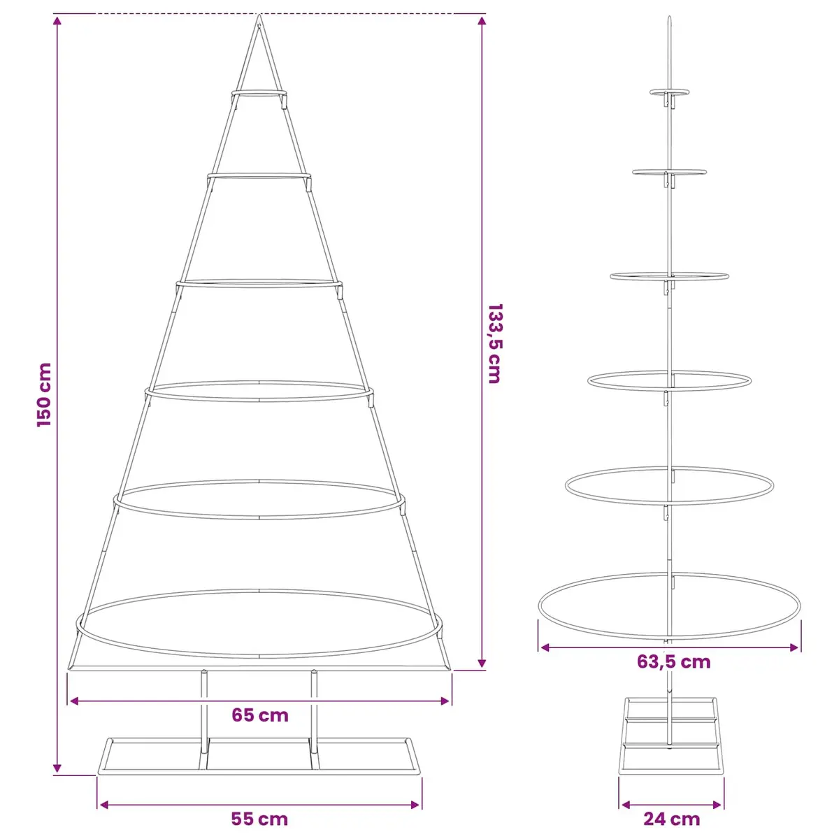 Metal Christmas Tree Frame Steel 150cm Black