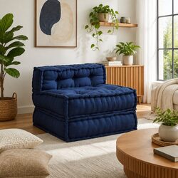 Modular Sofa Unit Indigo Fabric Cushion 70x70x56cm Indoor Outdoor Lounge Seating