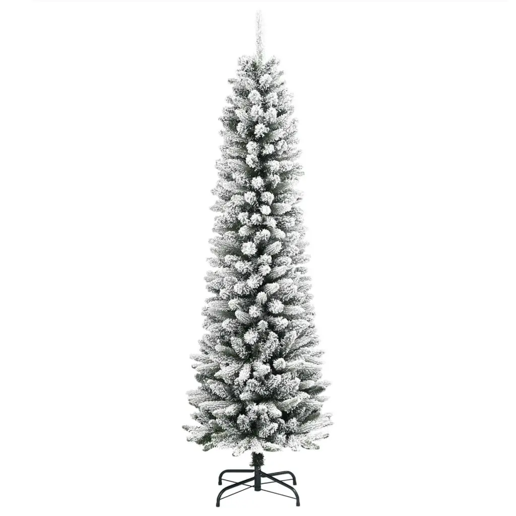 Artificial Christmas Tree PVC PE 150cm Flocked White Snow Slim Bushy