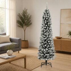 210cm Snow White Flocked Artificial Slim Christmas Tree