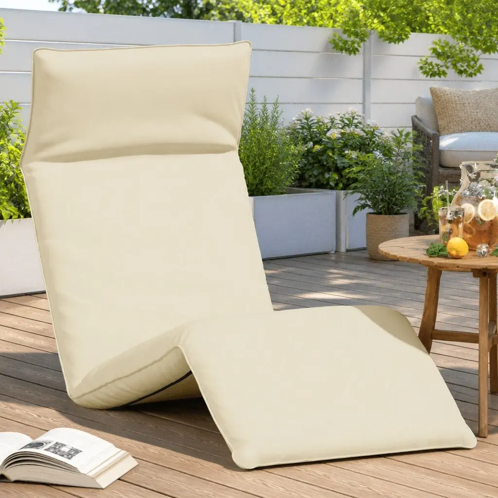 Cream Folding Sun Lounger Reclining Chair for Outdoor Use