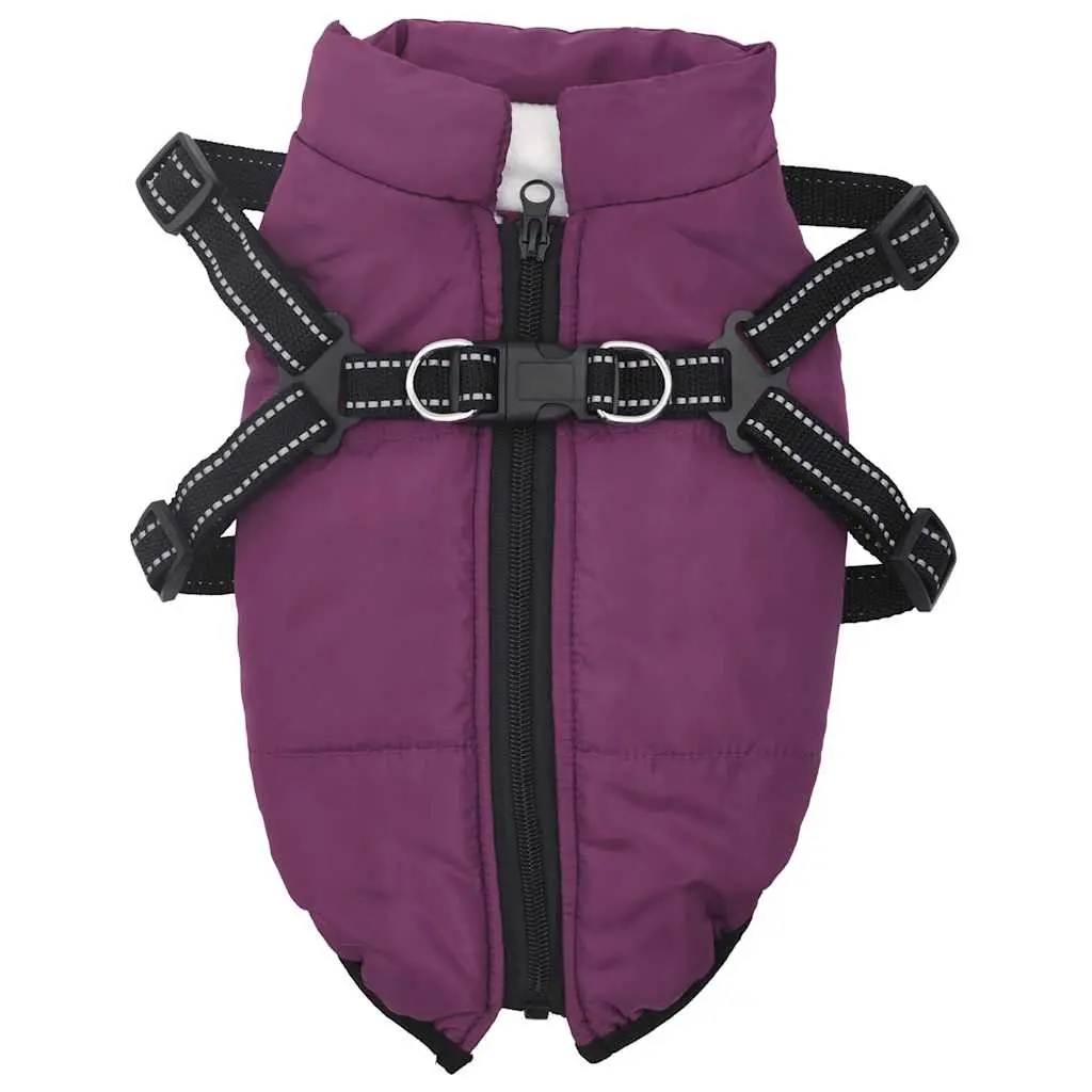 Waterproof Dog Coat with Harness L Purple