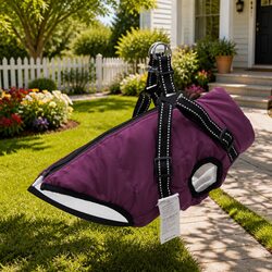 Premium Waterproof Dog Coat with Built-in Harness 2XL Purple